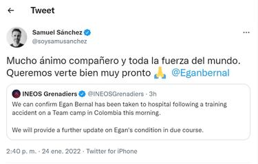 El mensaje de Samuel Sánchez a Egan Bernal