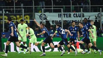 Davide Frattesi celebra el gol en la prórroga que a la postre le dio la victoria ante el barça y que lleva al equipo italiano a la final de Múnich.