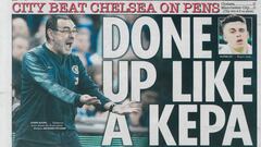 La pol&eacute;mica entre Kepa y Sarri fue portada en el The Sun.