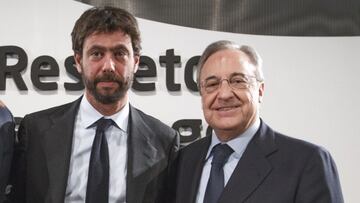 Andrea Agnelli, presidente de la Juventus, y Florentino P&eacute;rez, en un acto.