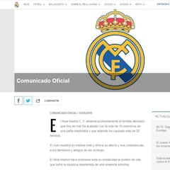 Real Madrid: "El madridismo llora hoy por sus aficionados"
