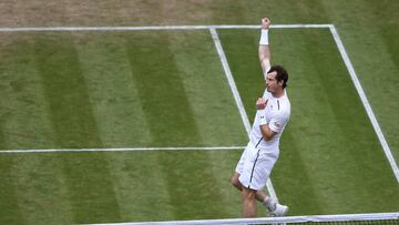 Britain's Andy Murray celebrates beating Australia's Nick Kyrgios in their men's singles fourth round match on the eighth day of the 2016 Wimbledon Championships