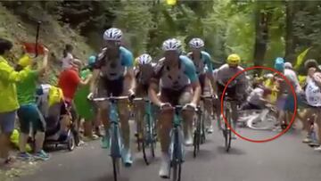 ¡Contador al suelo! La caída que lo complica en el tour