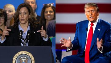 AME7426. BOGOTÁ (COLOMBIA), 09/09/2024.- Combo de dos fotografías de la vicepresidenta estadounidense y candidata demócrata a la Casa Blanca, Kamala Harris (i), y su rival republicano, el expresidente Donald. Harris y Trump (2017-2021) ultiman este lunes la preparación del debate electoral del martes, que será para ambos su primer cara a cara personal y político. EFE/ Rebecca Droke / Jim Lo Scalzo