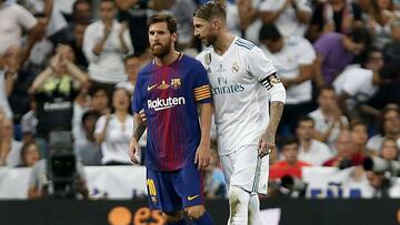Messi y Sergio Ramos, jugadores del Barcelona y Real Madrid. 