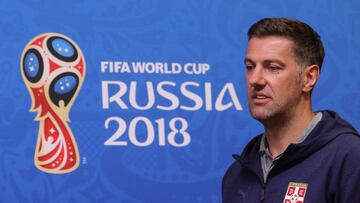 Kaliningrad (Russian Federation), 21/06/2018.- Serbia's national soccer team head coach Mladen Krstajic arrives for a press conference in Kaliningrad, Russia, 21 June 2018. Serbia will face Switzerland in the FIFA World Cup 2018 Group E preliminary r