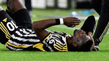 Soccer Football - Serie A - Juventus v Cremonese - Allianz Stadium, Turin, Italy - May 14, 2023 Juventus' Paul Pogba down injured REUTERS/Massimo Pinca