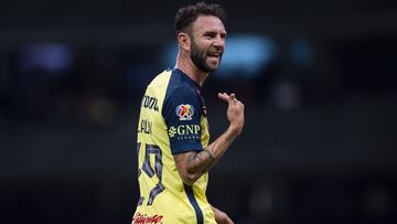 Miguel Layun de America recibe tarjeta roja de expulsion durante el partido America vs Atletico San Luis, correspondiente a la Jornada 04 del Torneo Clausura Grita Mexico C22 de la Liga BBVA MX, en el Estadio Azteca, el 05 de Febrero de 2022.