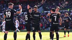 Barrenetxea celebra con sus compañeros el 0-2 al Rayo.