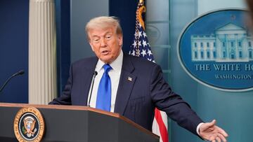 El presidente Donald Trump en conferencia de prensa en la Casa Blanca, en la que habló sobre el conflicto con Irán.