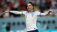 DOHA, QATAR - NOVEMBER 21: Jack Grealish of England celebrates after scoring their team's sixth goal during the FIFA World Cup Qatar 2022 Group B match between England and IR Iran at Khalifa International Stadium on November 21, 2022 in Doha, Qatar. (Photo by Eddie Keogh - The FA/The FA via Getty Images)