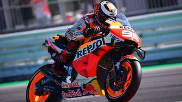 Repsol Honda Team Spanish rider, Jorge Lorenzo steers his motorbike during a free practice session ahead of the San Marino MotoGP Grand Prix race at the Misano World Circuit Marco Simoncelli on September 14, 2019. (Photo by Marco Bertorello / AFP)