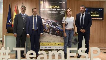 Fotograf&iacute;a facilitada por el Consejo Superior de Deportes, del director deportivo del RACC, Aman Barfull (i); el presidente de la Real Federaci&oacute;n Espa&ntilde;ola de Automovilismo, Manuel Avi&ntilde;&oacute; (2i); la piloto de rallyes, Zihara Esteban (2d) y el subdirector general de Promoci&oacute;n e Innovaci&oacute;n Deportiva del CSD, Txus Mardaras (d), hoy en la sede del Consejo Superior de Deportes (CSD) de Madrid, durante la presentaci&oacute;n de la edici&oacute;n n&uacute;mero 53 del Rally de Catalu&ntilde;a-Costa Dorada. 