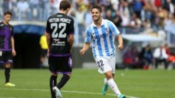 Isco, celebrando un gol del Málaga en La Rosaleda.