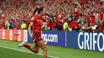 Soccer Football - UEFA Women's Euro 2025 - Group A - Finland v Switzerland - Stade de Geneve, Geneva, Switzerland - July 10, 2025 Switzerland's Riola Xhemaili celebrates scoring their first goal REUTERS/Stephane Mahe
