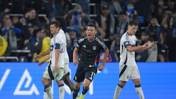 SAN DIEGO, CALIFORNIA - NOVEMBER 29: Hirving Lozano #11 of the San Diego FC celebrates after scoring his team's first goal during the Audi 2025 MLS Cup western conference final match between San Diego FC and Vancouver Whitecaps FC at Snapdragon Stadium on November 29, 2025 in San Diego, California. Orlando Ramirez/Getty Images/AFP (Photo by Orlando Ramirez / GETTY IMAGES NORTH AMERICA / Getty Images via AFP)