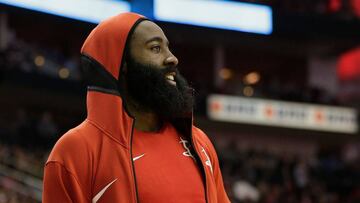 HOUSTON, TX - MARCH 12: James Harden #13 of the Houston Rockets looks on from the sidelines against the San Antonio Spurs at Toyota Center on March 12, 2018 in Houston, Texas. NOTE TO USER: User expressly acknowledges and agrees that, by downloading and or using this photograph, User is consenting to the terms and conditions of the Getty Images License Agreement.   Bob Levey/Getty Images/AFP
 == FOR NEWSPAPERS, INTERNET, TELCOS &amp; TELEVISION USE ONLY ==