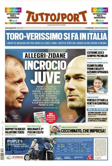 Tuttosport especula con un posible trueque Allegri-Zidane