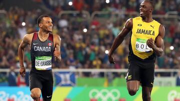 Usain Bolt and De Grasse laugh across the line in 200m semi