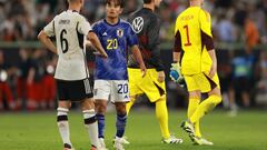 Soccer Football - International Friendly - Germany v Japan - Volkswagen Arena, Wolfsburg, Germany - September 9, 2023 Germany's Joshua Kimmich shakes hands with Japan's Takefusa Kubo after the match REUTERS/Lisi Niesner