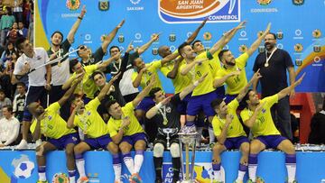 Los jugadores brasile&ntilde;os celebran el t&iacute;tulo de campeones de Am&eacute;rica