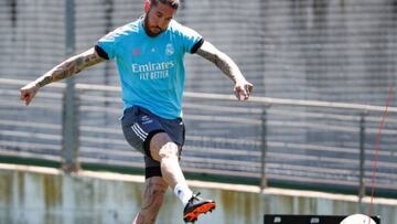 Sergio Ramos, trabajando hoy en Valdebebas.