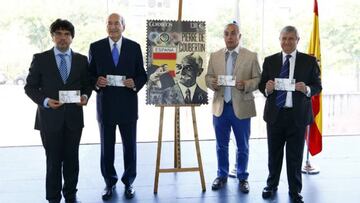 Presentación del sello de Pierre de Coubertin con el apoyo del Comité Olímpico Español y Correos.
