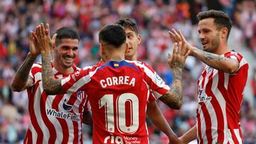 MADRID, 21/05/2023.-Los jugadores del Atlético de Madrid celebran el gol de su equipo  (anotado pro Correa, -c-) durante el partido de la jornada 35 de LaLiga Santander entre el Atlético de Madrid y el CA Osasuna celebrado este domingo en el estadio Cívitas Metropolitano de Madrid. EFE/ Chema Moya
