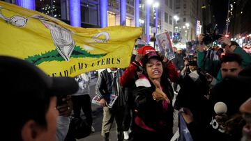 Protesters argue with Trump supporters near Madison Square Garden during a rally for Republican presidential nominee and former U.S. President Donald Trump in New York City, U.S., October 27, 2024. REUTERS/Leah Millis