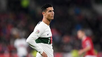 PRAGUE, CZECH REPUBLIC - SEPTEMBER 24: Cristiano Ronaldo of Portugal looks on during the UEFA Nations League League A Group 2 match between Czech Republic and Portugal at Fortuna Arena on September 24, 2022 in Prague, Czech Republic. (Photo by Thomas Eisenhuth/Getty Images)