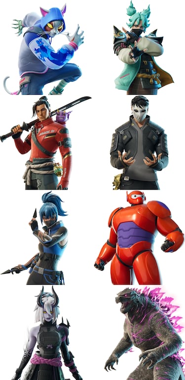 These are the new outfits from Fortnite Chapter 6 Season 1: Godzilla, Baymax from 'Big Hero 6′...