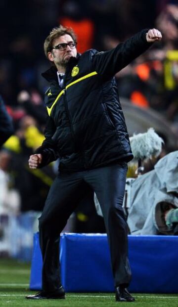 El t&eacute;cnico Juergen Klopp celebra el gol del empate (1-1) de su equipo.