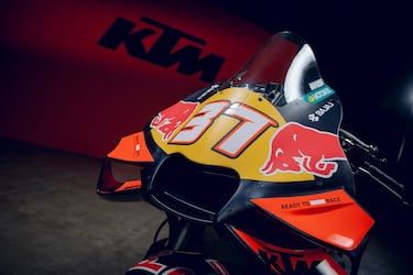 Detalle de la KTM RC16, la motocicleta con la que la marca austriaca buscará vencer a Ducati tras un dominio de 5 años por parte de la marca italiana.