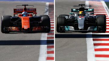 Alonso con el McLaren y Hamilton el Mercedes en Rusia.