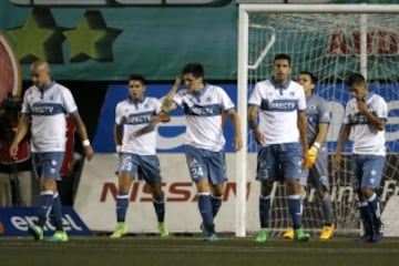 Futbol, Audax vs Universidad Catolica.
Decima fecha, cmapeonato de Clausura 2016/17.
Los jugadores de Universidad Catolica se lamentan tras el gol de Audax durante el partido de primera division disputado en el estadio Bicentenario La Florida de Santiago, Chile.
16/04/2017
Andres Pina/Photosport
************

Football, Audax vs Universidad Catolica.
10th date, Clousure Championship 2016/17
Universidad Catolica's players react after the goal of Audax during the first division football match held at the Bicentenario La Florida stadium in Santiago, Chile.
16/04/2017
Andres Pina/Photosport