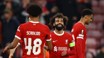 Mohamed Salah, jugador del Liverpool, celebra el gol anotado ante el Toulouse.