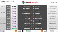 Match-day 9 times confirmed: Valencia-Barça: 22/10, Madrid-Athletic: 23/10