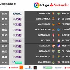 Madrid-Athletic, 23/10 (20:45); Valencia-Barça, 22/10 (16:15)