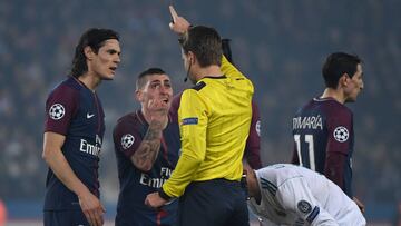 Verratti en el momento de su expulsi&oacute;n ante el Madrid en Champions