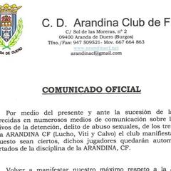 La Arandina expulsará a los jugadores detenidos si se confirma la acusación