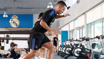 Hazard, en un entrenamiento en el gimnasio de Valdebebas.