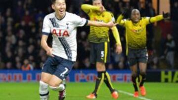 El coreano Son, autor del gol de la victoria para el Tottenham ante el Watford.