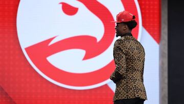 NEW YORK, NEW YORK - JUNE 20: Cam Reddish reacts after being drafted with the tenth overall pick by the Atlanta Hawks during the 2019 NBA Draft at the Barclays Center on June 20, 2019 in the Brooklyn borough of New York City. NOTE TO USER: User expressly acknowledges and agrees that, by downloading and or using this photograph, User is consenting to the terms and conditions of the Getty Images License Agreement.   Sarah Stier/Getty Images/AFP
 == FOR NEWSPAPERS, INTERNET, TELCOS &amp; TELEVISION USE ONLY ==