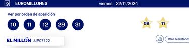 Euromillones: comprobar los resultados del sorteo de 'Lluvia de millones', hoy 22 de noviembre
