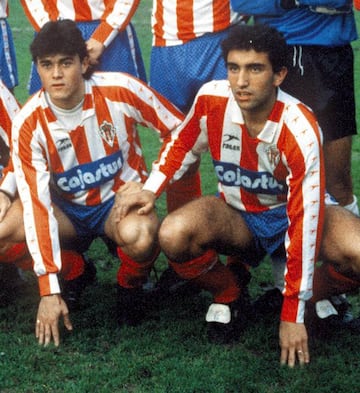 Luis Enrique y Abelardo, jugadores del Sporting. Temporada 1990-1991.