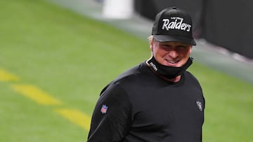 Head coach Jon Gruden of the Las Vegas Raiders smiles after the Raiders defeated the New Orleans Saints