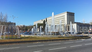 Madrid, Spain - January 21, 2018: Plaza San Juan de la cruz at Paseo de la Castellana street in City of Madrid, Spain