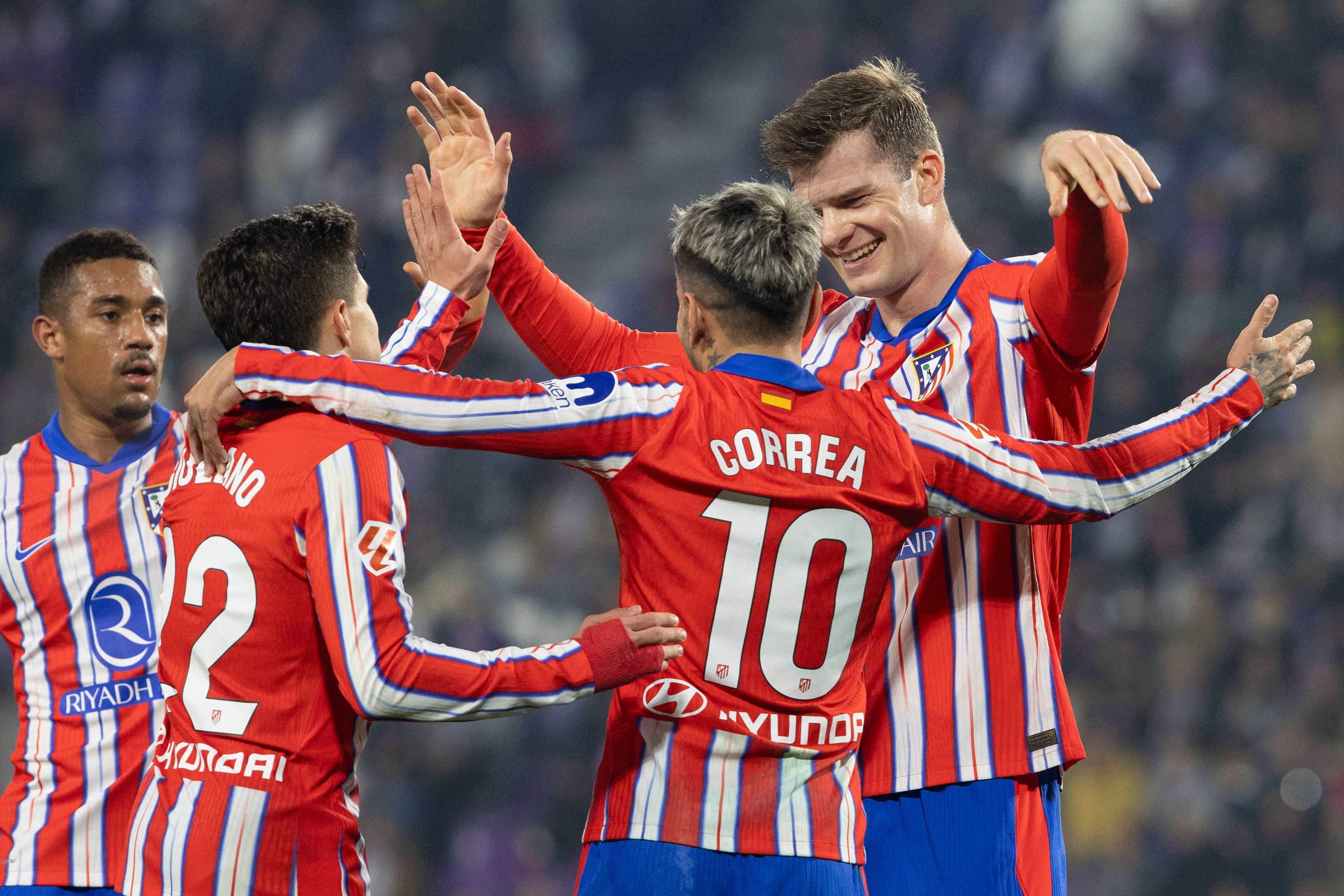 30/11/24 Partido Primera División Real Valladolid - Atlético de Madrid Celebración de gol - Alexander Zorloth - Giuliano Simeone - Angel Correa Alegria Alegria 