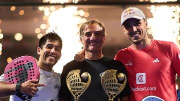 Jorge Martínez celebra el título del Italy Major junto a Fede Chingotto y Ale Galán.