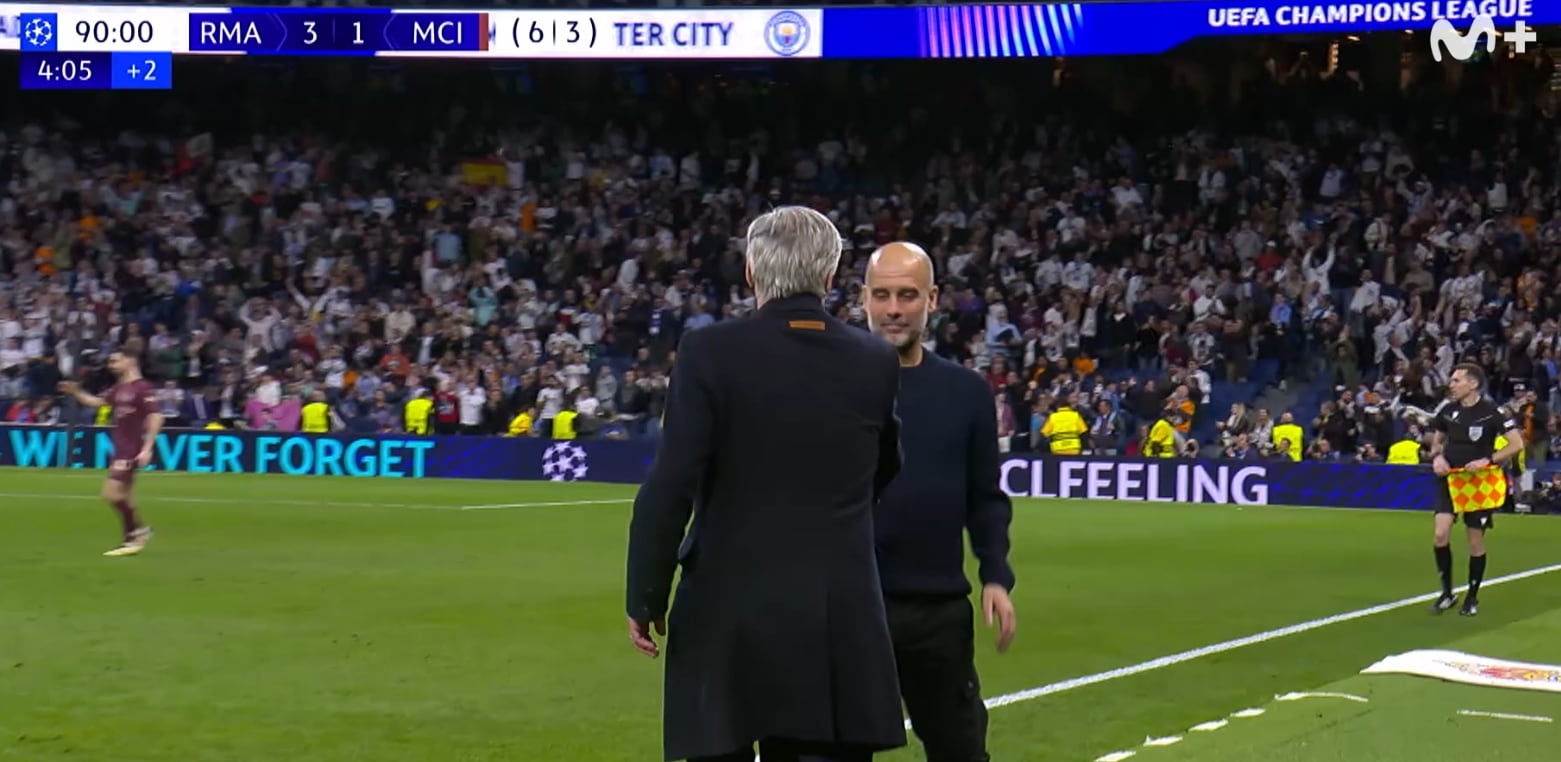 La reaccin de Guardiola con Ancelotti segn pit el rbitro: para quitarse el sombrero